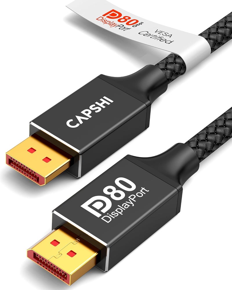 Capshi 80Gbps VESA Certified DisplayPort 2.1, 16K DP Cable 6.6FT (8K@240Hz, 4K@540Hz 360Hz 240Hz), DP80 Display Port Cord for RTX 5090, 7900XTX, Gaming Monitor, HDR/FreeSync/G-Sync - Image 1